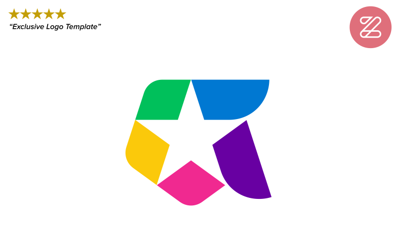 Download Шаблон логотипа "MONOGRAM G+STAR Logo Template" / MONOGRAM G+STAR Logo Template - Шаблон логотипа на тему графика letter g monogram initial logotype wordmark brand logo simple clever negative space unusual modern colorful fun charm playful youthful