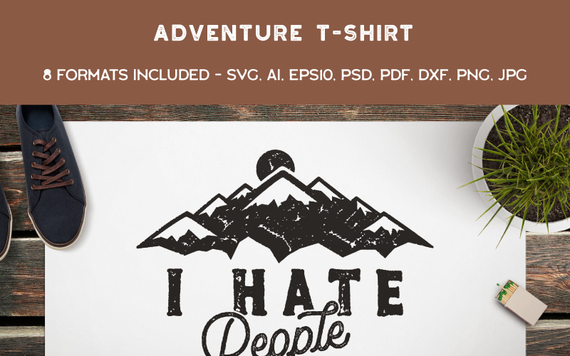 Download T-shirt Design "Mountain Conqueror, I Hate People - T-shirt Design" / Mountain Conqueror, I Hate People - T-shirt Design - T-shirt Design на тему графика camping logo summer badge patch design outdoors svg wanderlust camp travel icon mountains adventure insignia hiking t-shirt print branding label