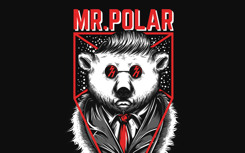 Download T-shirt Design "Mr. Polar - T-shirt Design" / Mr. Polar - T-shirt Design - T-shirt Design на тему графика illustration t-shirt design artwork apparel merch cartoon events fashion graphics poster mascot festival panda white dark dope polar animal winter