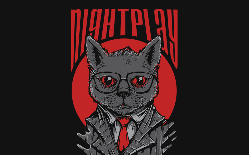 Download T-shirt Design "Nightplay - T-shirt Design" / Nightplay - T-shirt Design - T-shirt Design на тему графика illustration t-shirt design artwork apparel merch cartoon events fashion graphics poster mascot festival cat animal dark detailed red mafia style