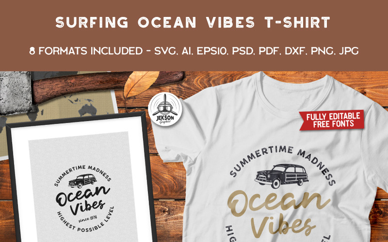 Ocean Vibes, Surfing - Design de camisetas