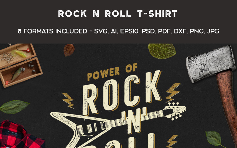 Download T-shirt Design "Power of Rock n Roll - T-shirt Design" / Power of Rock n Roll - T-shirt Design - T-shirt Design на тему графика music rock n roll musical print t-shirt tee graphics template vector retro vintage guitar hard metal old style badge