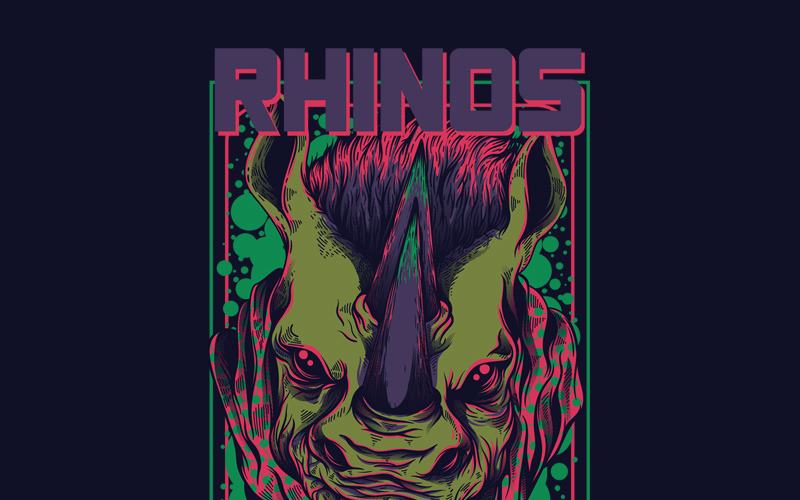 Download T-shirt Design "Rhinos Cheroses - T-shirt Design" / Rhinos Cheroses - T-shirt Design - T-shirt Design на тему графика illustration t-shirt design artwork apparel merch cartoon events fashion graphics poster mascot festival animal rhino cigarettes funky color synthwave music