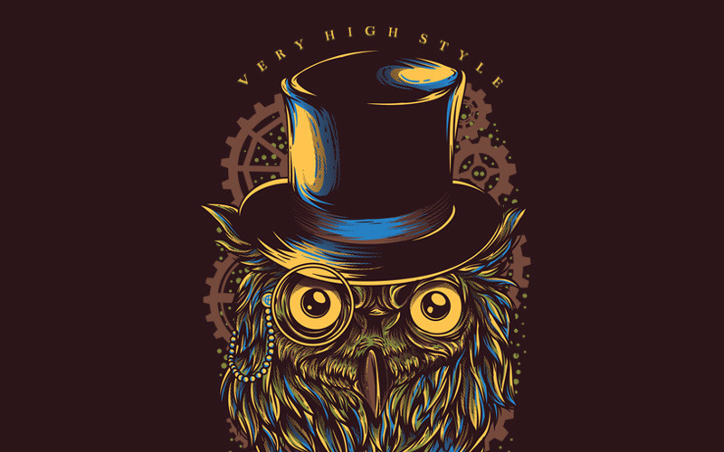 Download T-shirt Design "Steampunk Owl - T-shirt Design" / Steampunk Owl - T-shirt Design - T-shirt Design на тему графика illustration t-shirt design artwork apparel merch cartoon events fashion graphics poster mascot festival owl steampunk robot machine music stuff sell