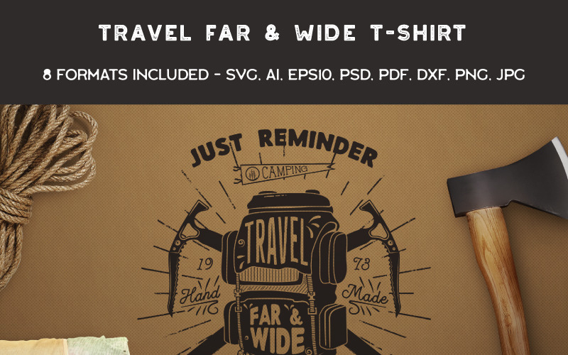 Download T-shirt Design "Travel Far & Wide - T-shirt Design" / Travel Far & Wide - T-shirt Design - T-shirt Design на тему графика camping logo summer badge patch design outdoors svg wanderlust camp travel icon mountains adventure insignia hiking t-shirt print branding label