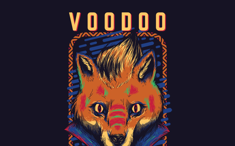 Download T-shirt Design "Voodoo Fox - T-shirt Design" / Voodoo Fox - T-shirt Design - T-shirt Design на тему графика illustration t-shirt design artwork apparel merch cartoon events fashion graphics poster mascot festival vox animal stylish voodoo magic show circus