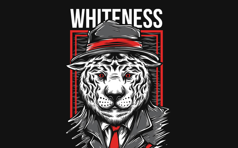 Download T-shirt Design "Whiteness - T-shirt Design" / Whiteness - T-shirt Design - T-shirt Design на тему графика illustration t-shirt design artwork apparel merch cartoon events fashion graphics poster mascot festival tiger mafia beast animal white red show