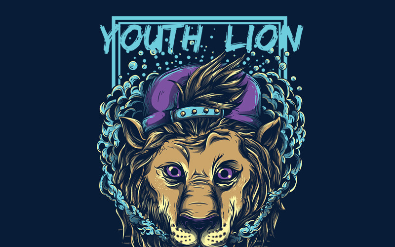 Download T-shirt Design "Youth Lion - T-shirt Design" / Youth Lion - T-shirt Design - T-shirt Design на тему графика illustration t-shirt design artwork apparel merch cartoon events fashion graphics poster mascot festival lion vape product promotional youth street cloud