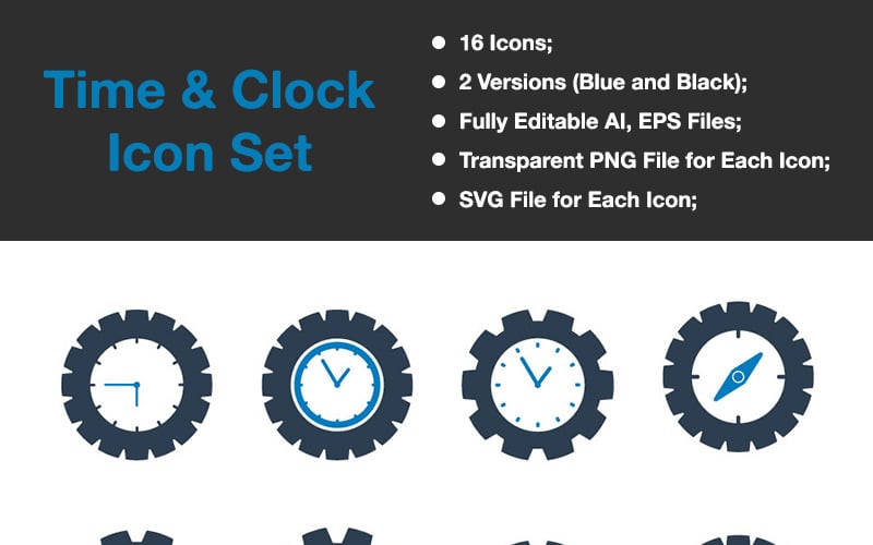 Download Набор иконок "Time & Clock - Premium Vector Icon Set" / Time & Clock - Premium Vector Icon Set - Набор иконок на тему графика clock time icon set vector sign symbol management gear settings cog wheel watch hours minute second alarm circle countdown day
