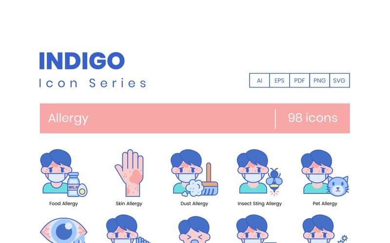 Download Набор иконок "98 Allergy Icons - Indigo Series Set" / 98 Allergy Icons - Indigo Series Set - Набор иконок на тему графика 