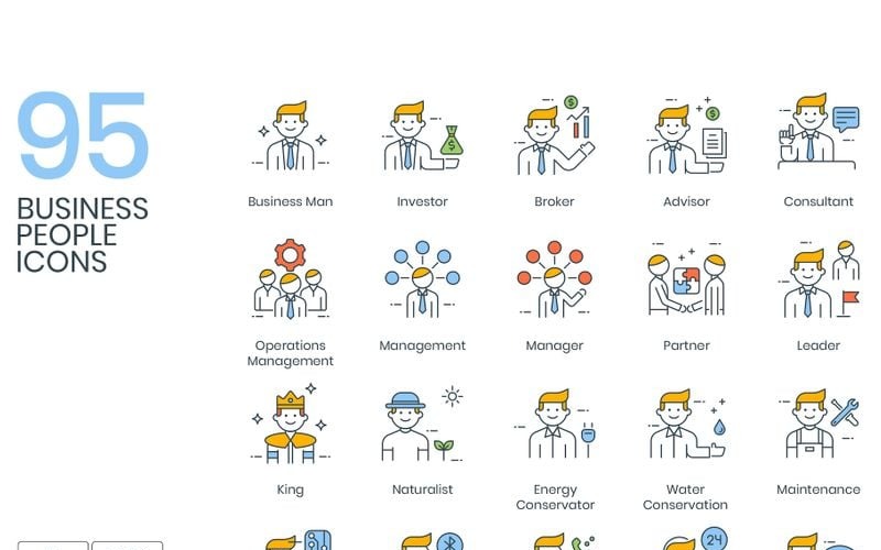 95 Business People Icons - ColorPop Series Set