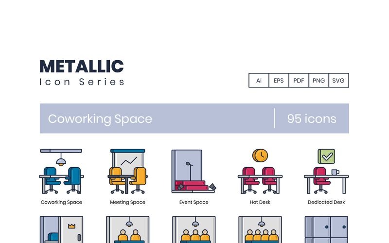 Download Набор иконок "95 Coworking Space - Metallic Series Icon Set" / 95 Coworking Space - Metallic Series Icon Set - Набор иконок на тему графика 
