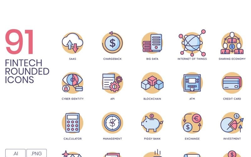 91 Fintech-ikoner - Butterscotch Series Set