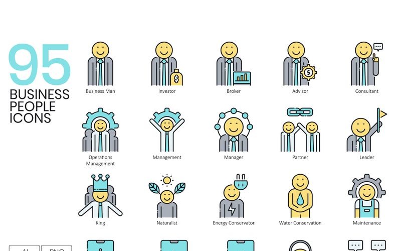 95 icônes de gens d'affaires - ensemble de série Aqua