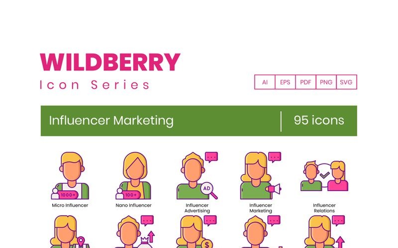 Download Набор иконок "95 Influencer Marketing Icons - Wildberry Series Set" / 95 Influencer Marketing Icons - Wildberry Series Set - Набор иконок на тему графика 