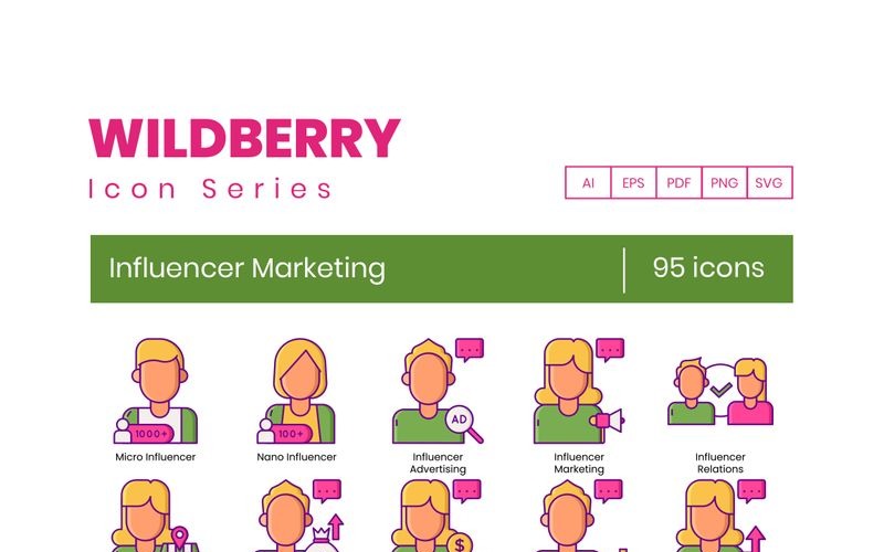 95 Influencer Marketing Icons - Wildberry Series Set