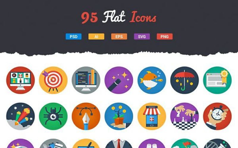 Download Набор иконок "95 Irresistible Flat Icons Set" / 95 Irresistible Flat Icons Set - Набор иконок на тему графика 