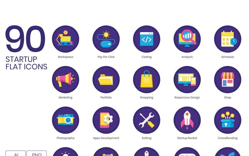 Download Набор иконок "90 Startup Icons - Orchid Series Set" / 90 Startup Icons - Orchid Series Set - Набор иконок на тему графика 