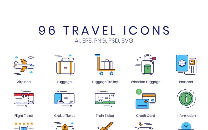 Download Набор иконок "96 Travel Icons - Hazel Series Set" / 96 Travel Icons - Hazel Series Set - Набор иконок на тему графика 