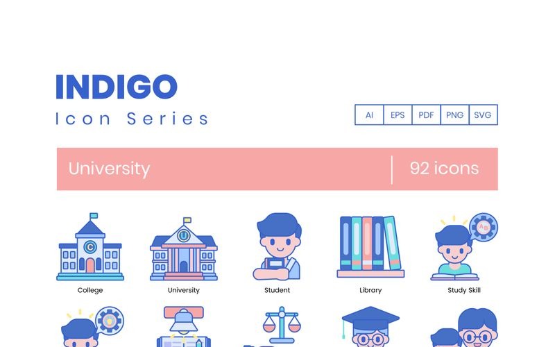 Download Набор иконок "92 University Icons - Indigo Series Set" / 92 University Icons - Indigo Series Set - Набор иконок на тему графика 