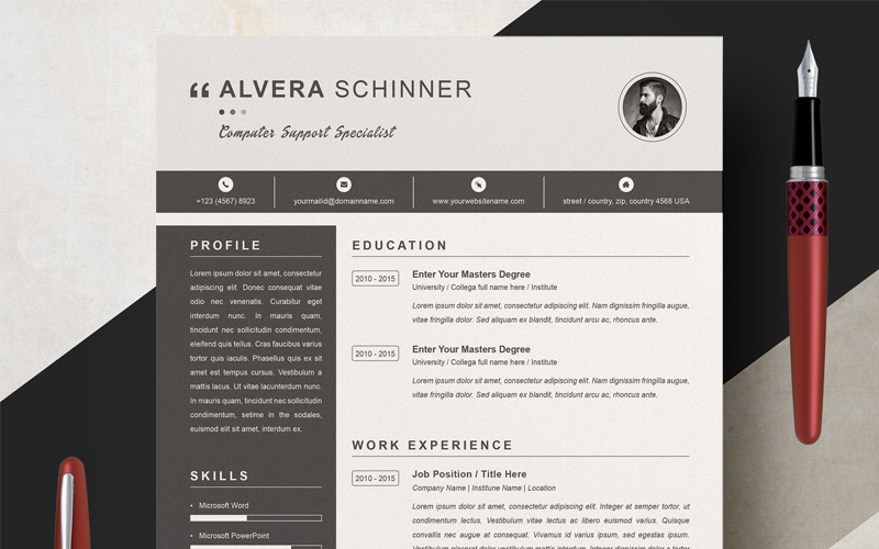 Download Резюме "Alvera Resume Template" / Alvera Resume Template - Резюме на тему графика 1 page resume 2 clean cv cover letter design template illustrator eps mac pages microsoft word modern photoshop psd professional