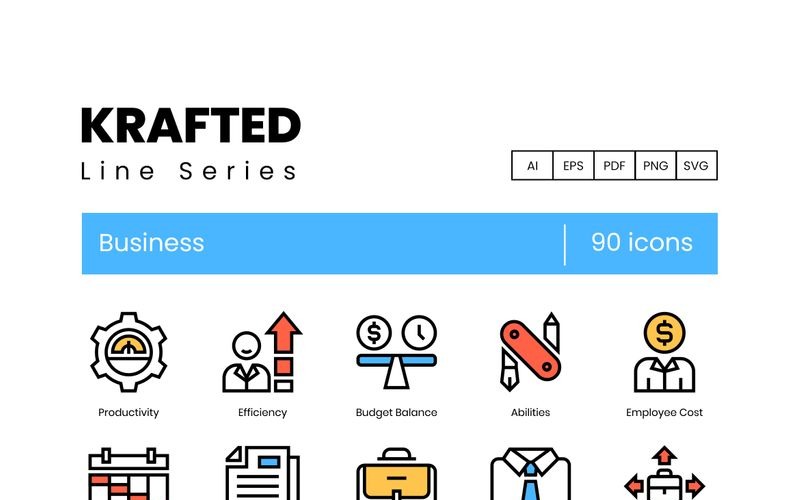 Download Набор иконок "90 Business Icons - Krafted Series Set" / 90 Business Icons - Krafted Series Set - Набор иконок на тему графика 