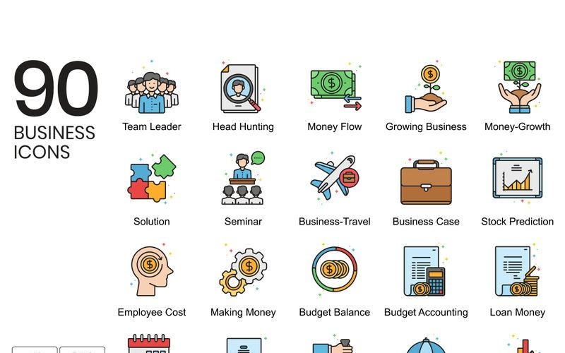 Download Набор иконок "90 Business Icons - Vivid Series Set" / 90 Business Icons - Vivid Series Set - Набор иконок на тему графика 