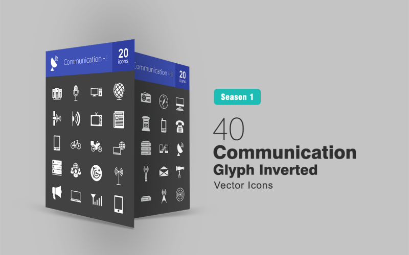 40 Communication Glyph Inverted Icon Set