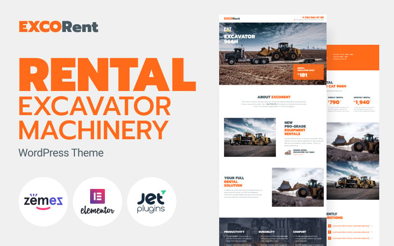 ExcoRent - Equipment Rental WordPress Theme for Tool Rental Website