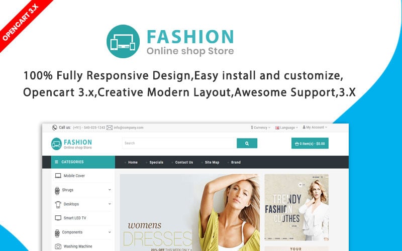 модный универсальный шаблон opencart