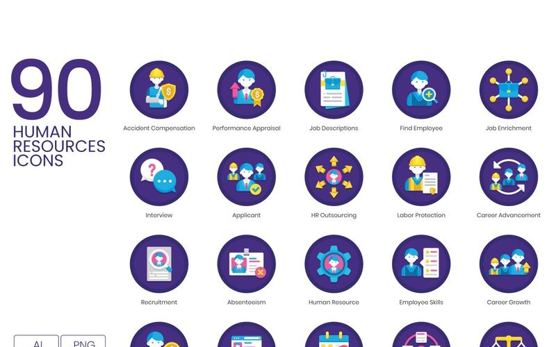 Download Набор иконок "90 Human Resources Icons - Orchid Series Set" / 90 Human Resources Icons - Orchid Series Set - Набор иконок на тему графика 