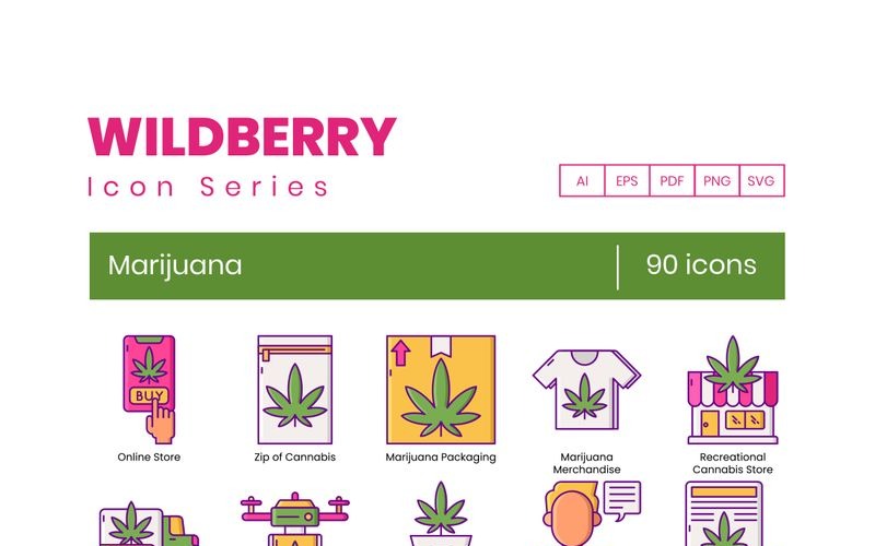 90 иконок марихуаны - набор серии Wildberry