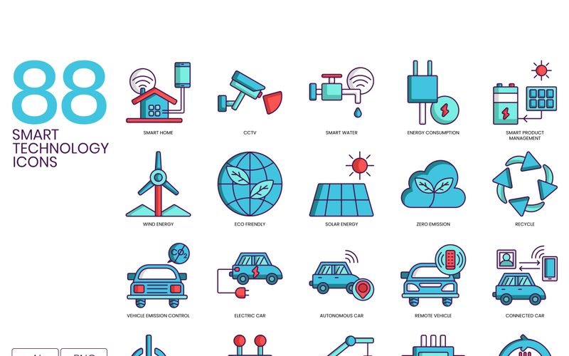 88 inteligentních technologií ikony - tyrkysová řada sada