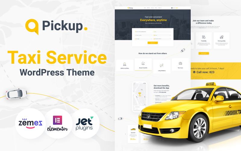 Pickup Fast And Reliable Taxi Service site WordPress Theme