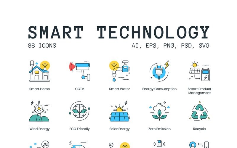 88 Smarta teknikikoner - ColorPop-serieuppsättning