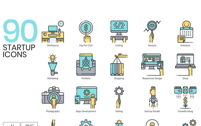 Download Набор иконок "90 Startup Icons - Aqua Series Set" / 90 Startup Icons - Aqua Series Set - Набор иконок на тему графика 