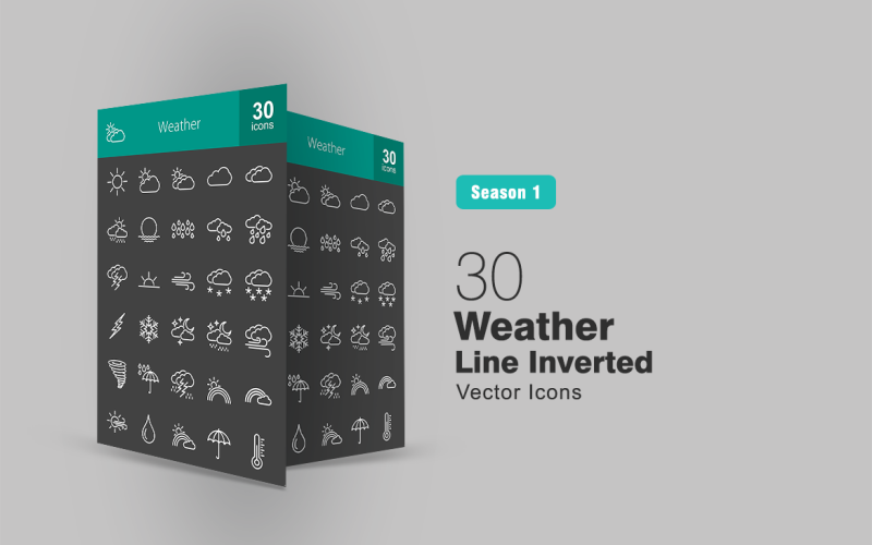 Download Набор иконок "30 Weather Line Inverted Icon Set" / 30 Weather Line Inverted Icon Set - Набор иконок на тему графика weather icon sun wind water cloud cloudy windy rain rainy cyclone umbrella snow snowflake thunderstorm thunder sky moon iconbunny flat