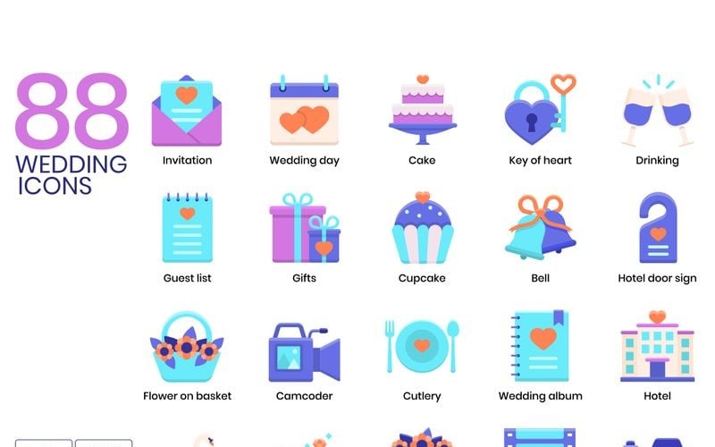 Download Набор иконок "88 Wedding Icons - Violet Series Set" / 88 Wedding Icons - Violet Series Set - Набор иконок на тему графика 