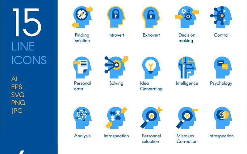 Download Набор иконок "Brain Processes Icon Set" / Brain Processes Icon Set - Набор иконок на тему графика set icon pictogram head mind process cognitive brain mental psychology knowledge skill people human perception logo empathy health education business