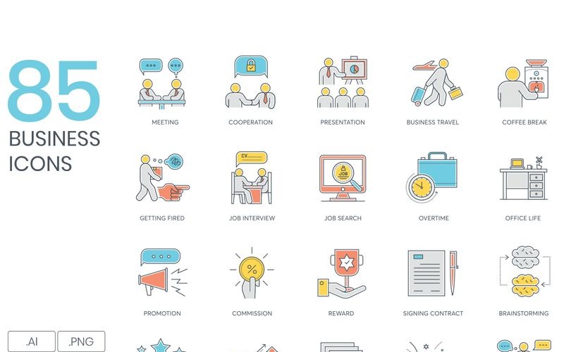 Download Набор иконок "85 Business Icons - ColorLine Series Set" / 85 Business Icons - ColorLine Series Set - Набор иконок на тему графика 