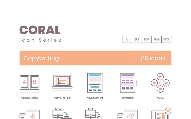 85 Copywriting Icons - Coral Series Set