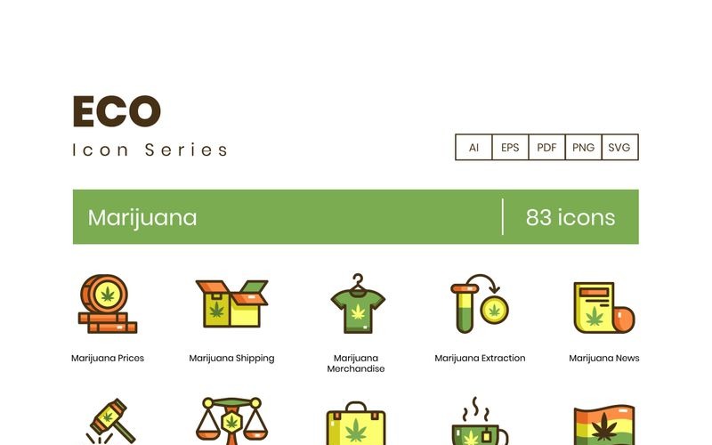 83 icônes de marijuana - ensemble de la série Eco