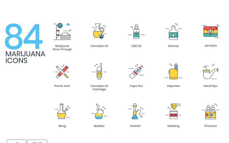 Download Набор иконок "84 Marijuana Icons - ColorPop Series Set" / 84 Marijuana Icons - ColorPop Series Set - Набор иконок на тему графика 