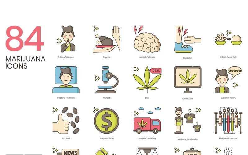Download Набор иконок "84 Marijuana Icons - Hazel Series Set" / 84 Marijuana Icons - Hazel Series Set - Набор иконок на тему графика 