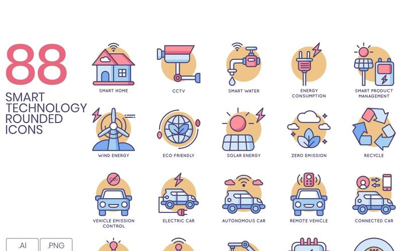 Download Набор иконок "88 Smart Technology Icons - Butterscotch Series Set" / 88 Smart Technology Icons - Butterscotch Series Set - Набор иконок на тему графика 