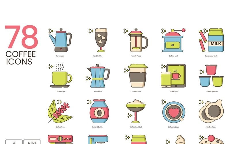 78 Coffee Icons - Hazel Series Set