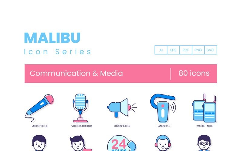 Download Набор иконок "80 Communication _ Media Icons - Malibu Series Set" / 80 Communication _ Media Icons - Malibu Series Set - Набор иконок на тему графика 