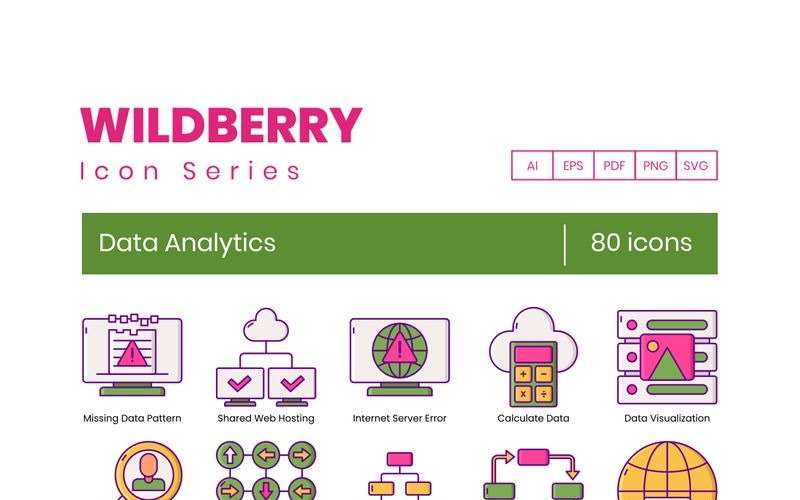 Download Набор иконок "80 Data Analytics Icons - Wildberry Series Set" / 80 Data Analytics Icons - Wildberry Series Set - Набор иконок на тему графика 