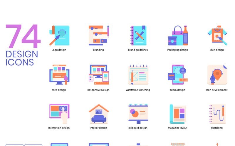 Download Набор иконок "74 Design Icons - Violet Series Set" / 74 Design Icons - Violet Series Set - Набор иконок на тему графика 