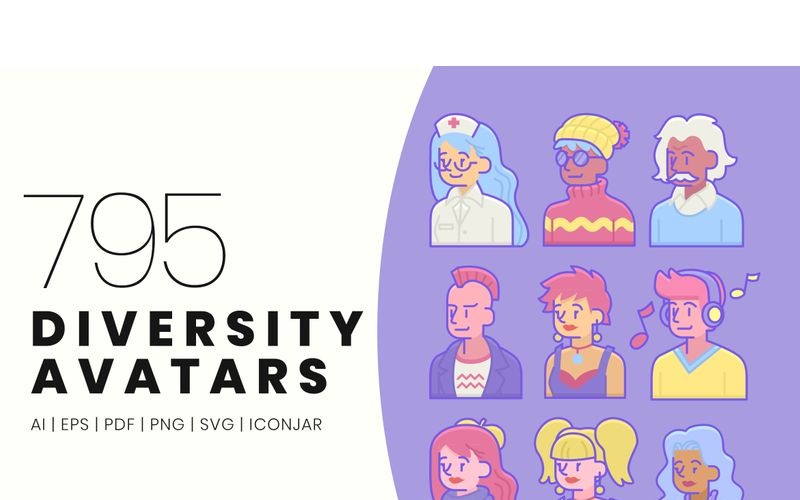 Download Набор иконок "795 Diversity Avatar Icons - Blush Series Set" / 795 Diversity Avatar Icons - Blush Series Set - Набор иконок на тему графика 